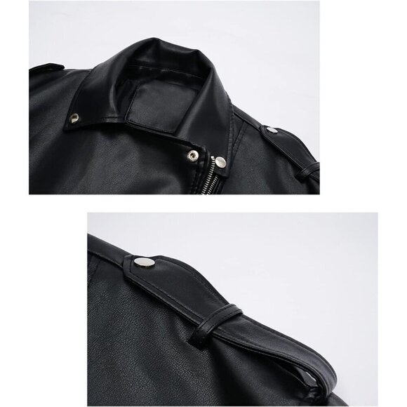 LY VAREY LIN Women Faux Leather Jacket black Long Sleeve Lapel Collar - Picture 3 of 6